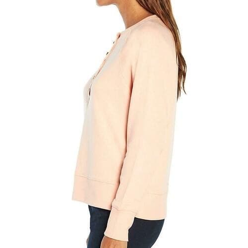 GAP Women's Long Sleeve Henley French Terry Sweatshirt Peach 2XL - Thumbnail 3
