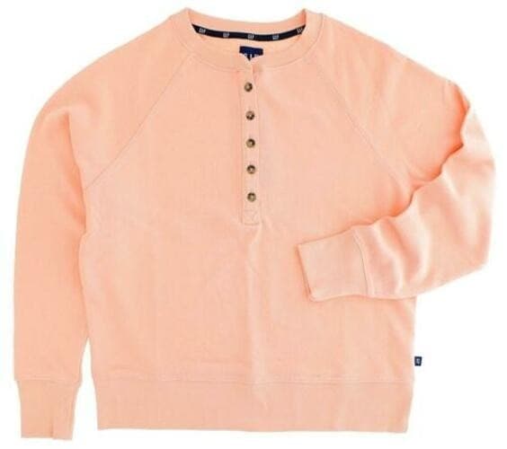 GAP Women's Long Sleeve Henley French Terry Sweatshirt Peach 2XL - Thumbnail 8