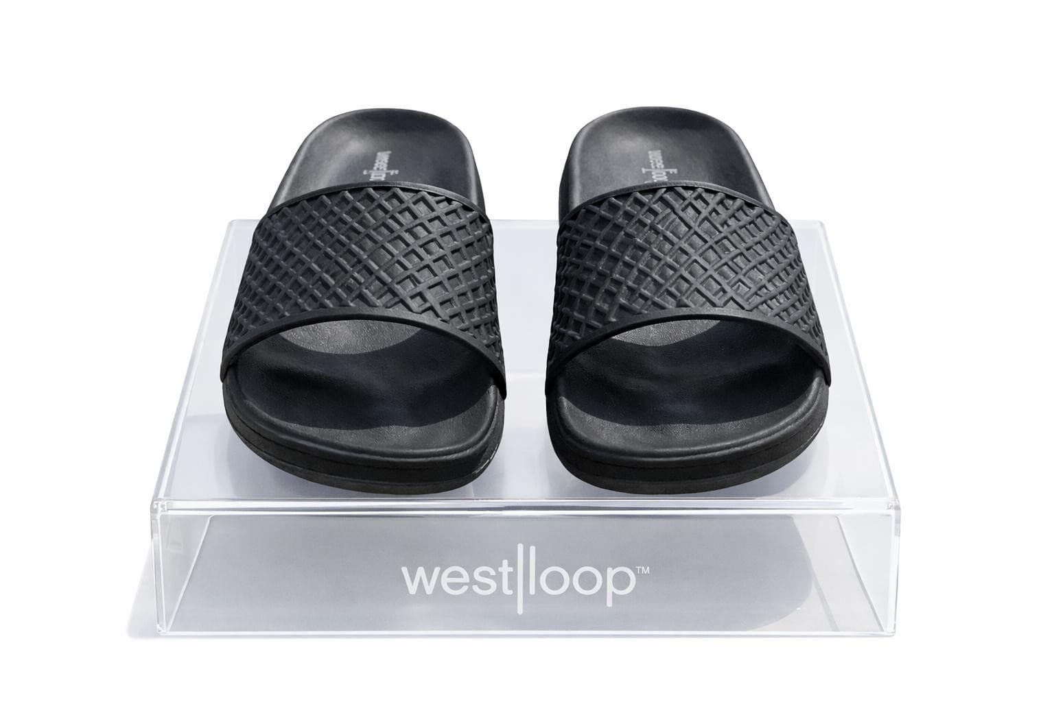 West Loop Women's Textured Strap Contour Footbed Slide Sandals Black Large 9/10 - Thumbnail 2
