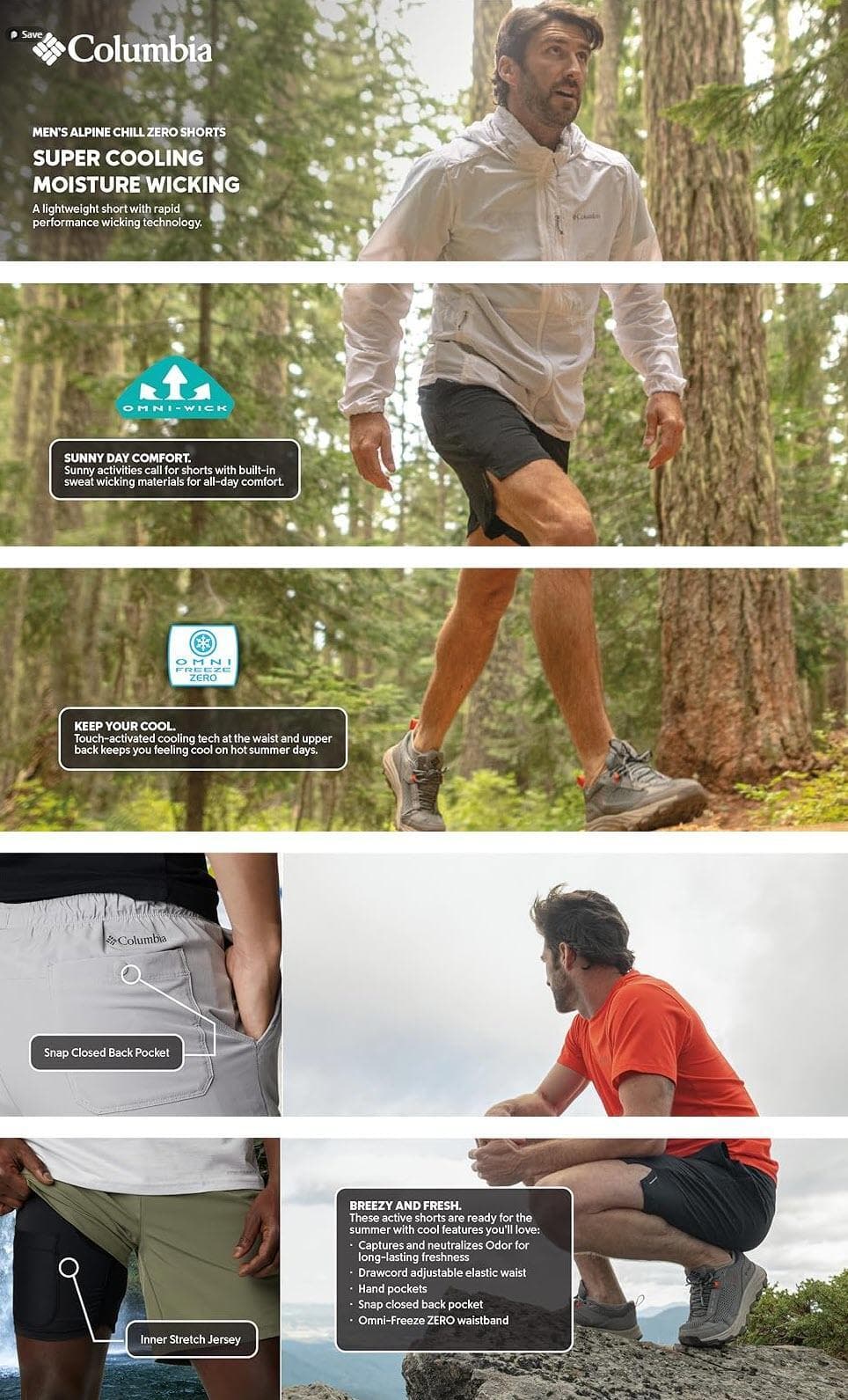 Columbia Men's Alpine Chill Zero Omni Wick Shade Shorts XXL Navy $67 Value - Thumbnail 8