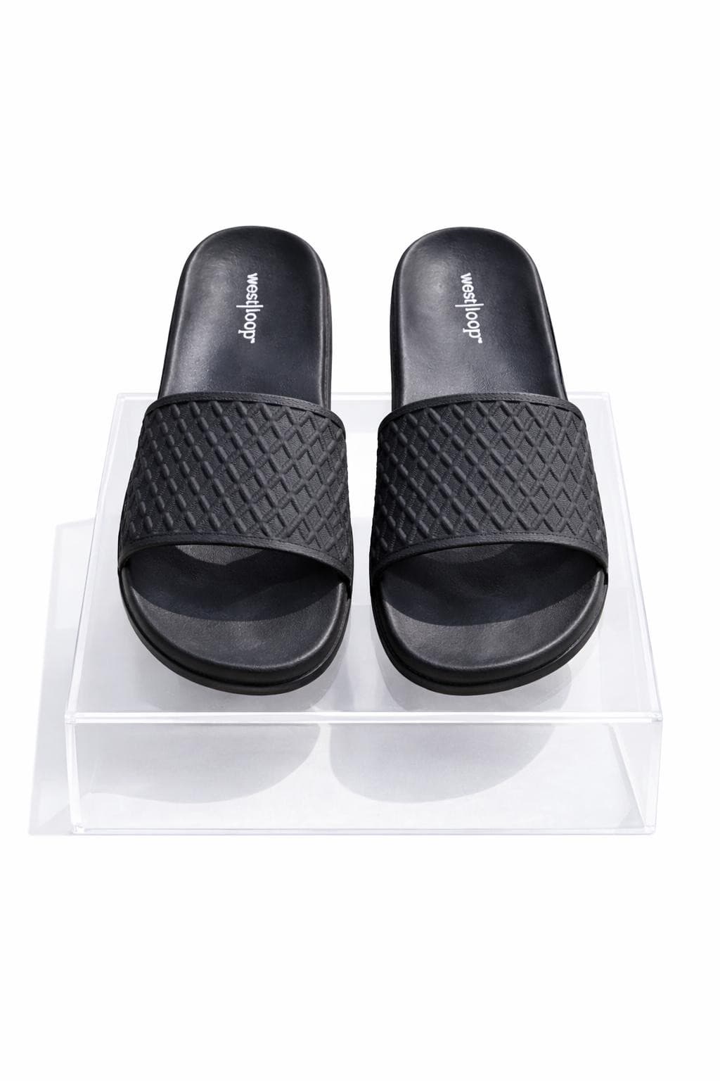 West Loop Women's Textured Strap Contour Footbed Slide Sandals Black Large 9/10 - Thumbnail 5