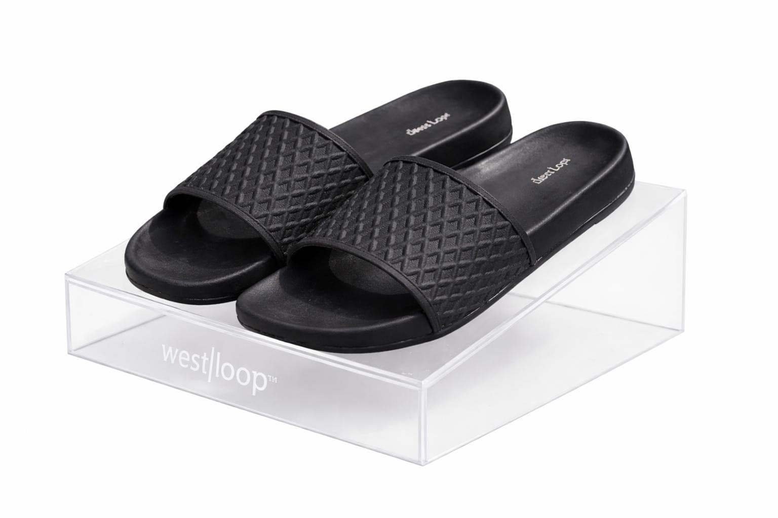 West Loop Women's Textured Strap Contour Footbed Slide Sandals Black Large 9/10 - Thumbnail 6