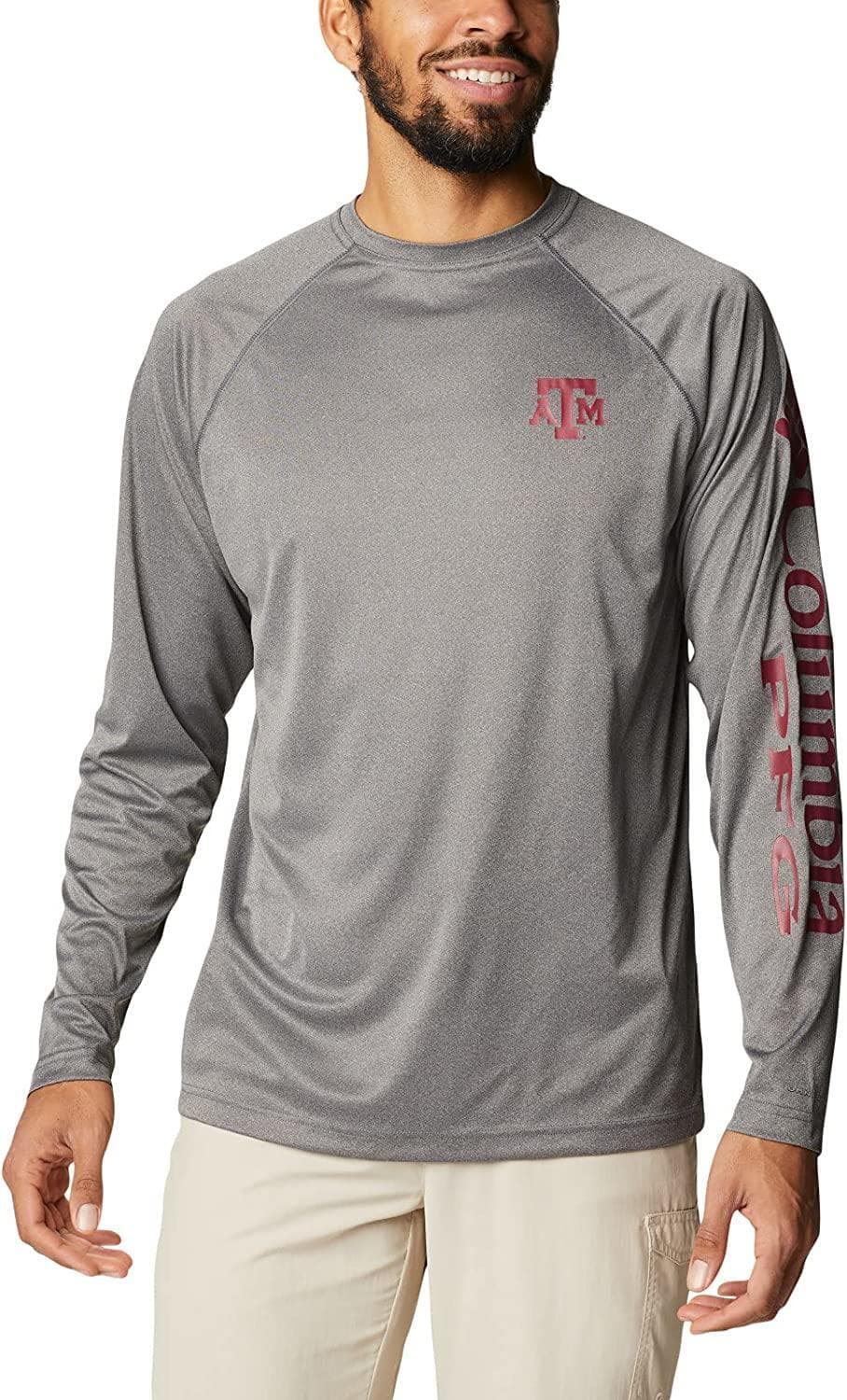 Columbia Men's Texas A&M Aggies Terminal Tackle Long Sleeve PFG Shirt Gray XLT - Thumbnail 5