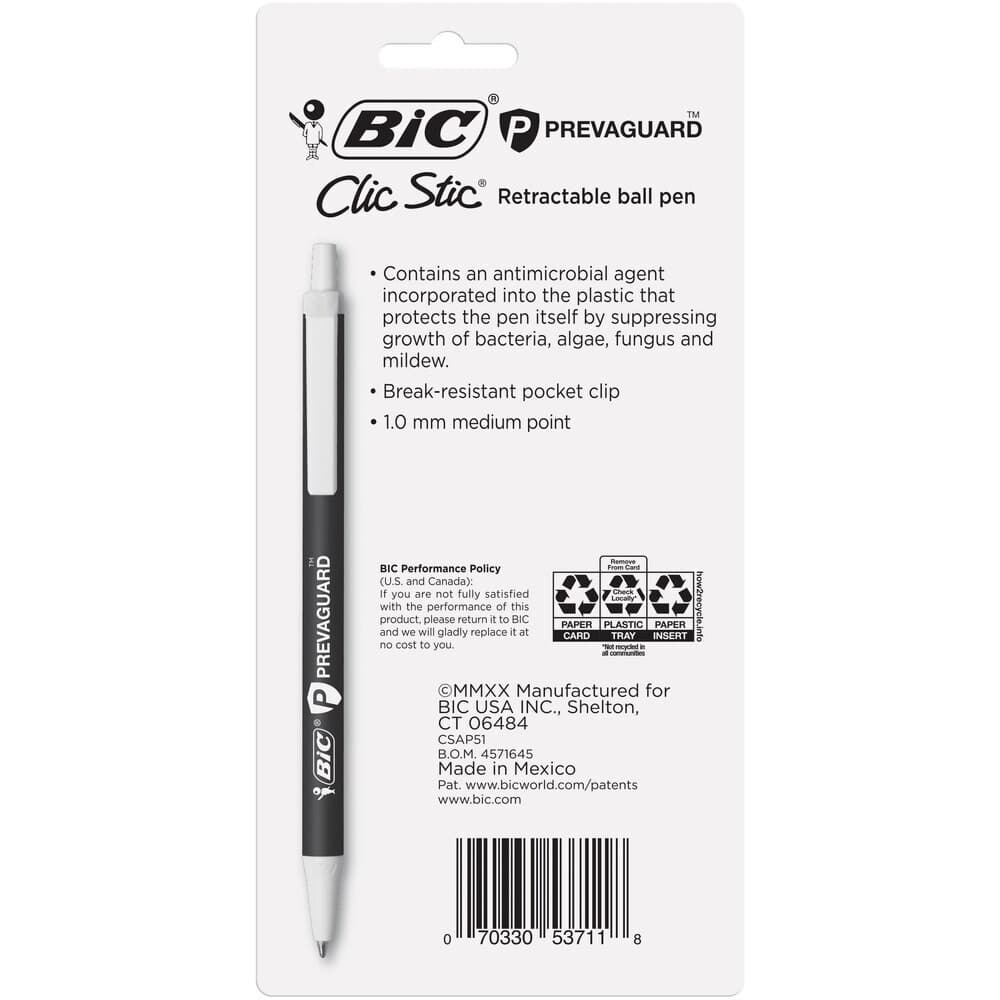 BIC PrevaGuard Antimicrobial Clic Stic Ballpoint Pen Retractable Black 5 Pack x2 - Thumbnail 2