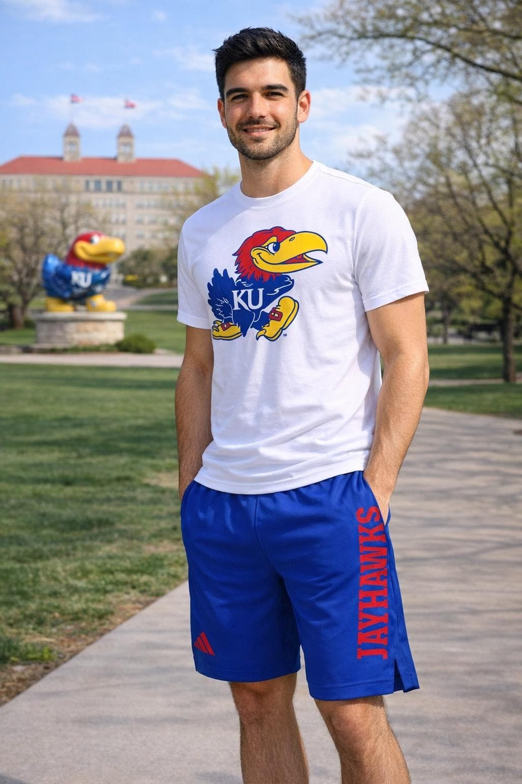 adidas Men's University Kansas Jayhawks Aeroready Team Shorts Blue XL $65 Value - Thumbnail 2