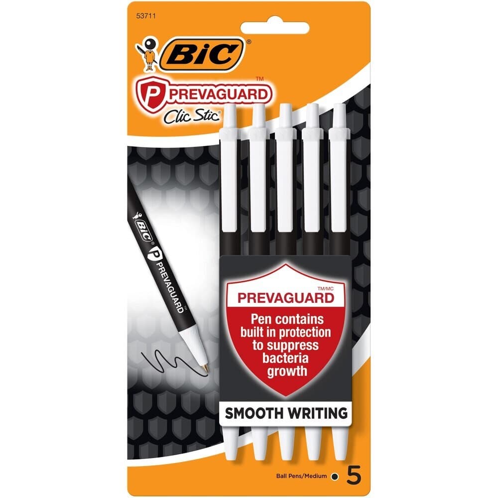 BIC PrevaGuard Antimicrobial Clic Stic Ballpoint Pen Retractable Black 5 Pack x2 - Thumbnail 4