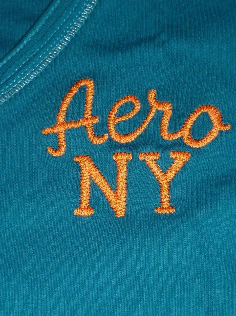 Aeropostale Women's Aero NYC Ribbed Long Sleeve V-Neck Top White Pink Teal M L - Thumbnail 7