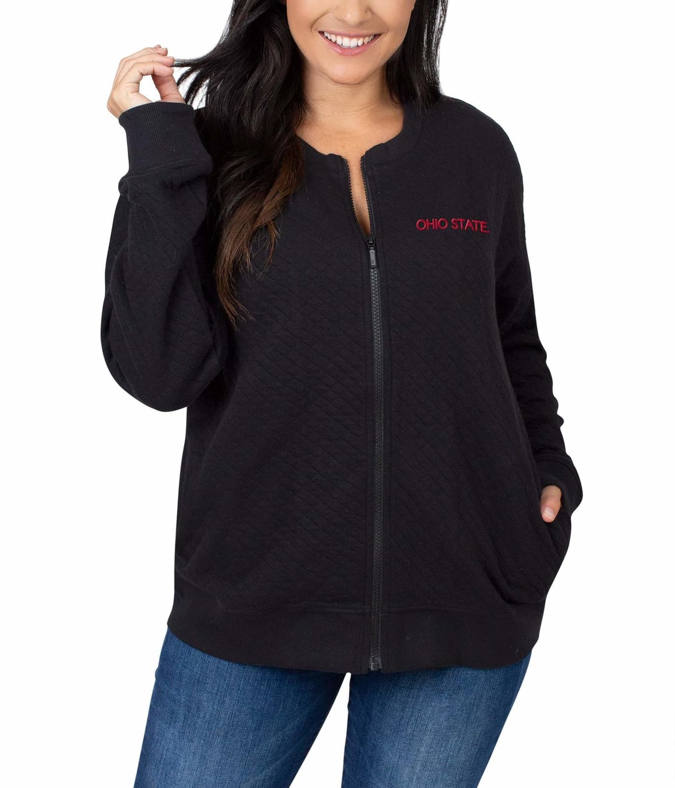 UG Apparel Women's Ohio State Buckeyes Quilted Full Zip Jacket Black Small - Thumbnail 2