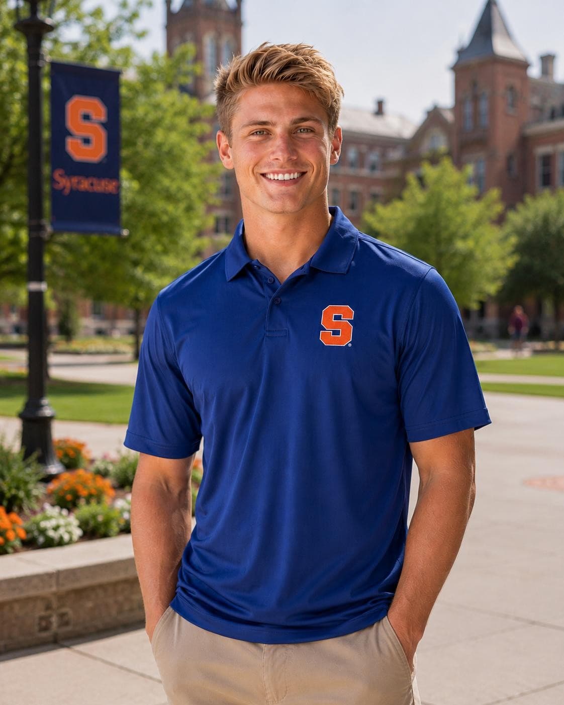 J.America Men's Syracuse Orangemen Polyester Short Sleeve Stance Medium Polo - Thumbnail 2