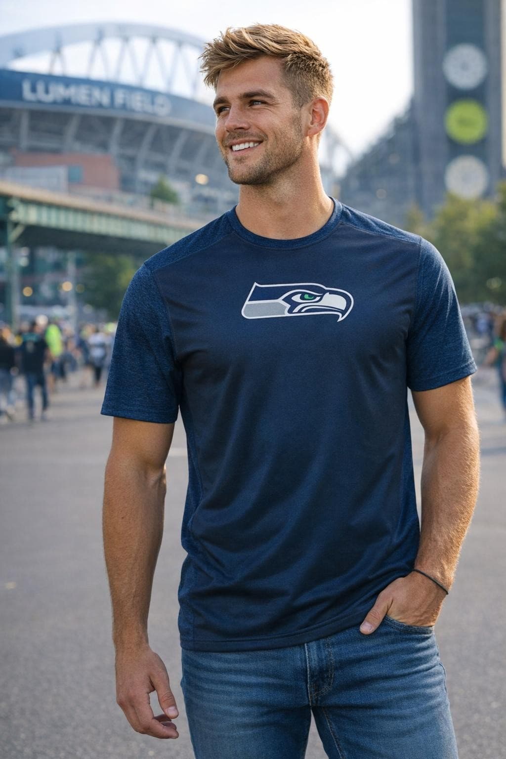 Majestic Men's Seattle Seahawks Cool Base Its Our Goal T-shirt XL College Navy - Thumbnail 7