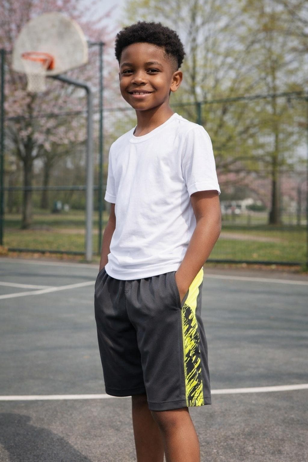 Nike Boy's Dri-Fit Polyester Side Panel Shorts Anthracite Black & Volt Large - Thumbnail 2