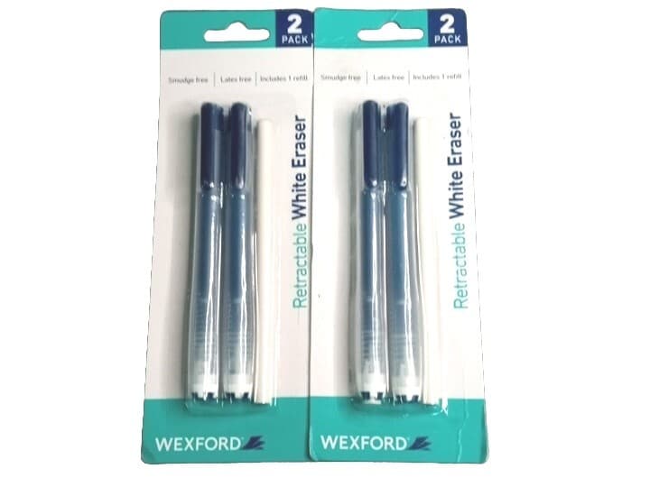 TWO (2) Two Packs Wexford Retractable White Erasers Each w/ One Refill FREE SHIP - Thumbnail 3