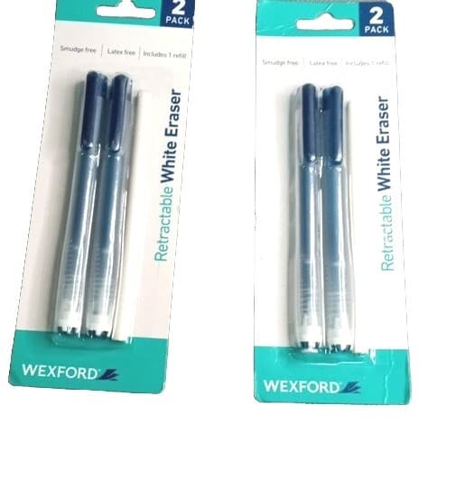 TWO (2) Two Packs Wexford Retractable White Erasers Each w/ One Refill FREE SHIP - Thumbnail 2