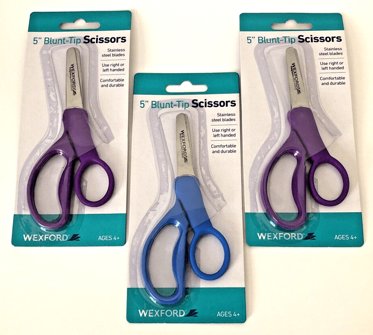 Wexford Blunt Tip Scissors 5" Stainless Steel Blades Blue Purple Lot of 3 New - Thumbnail 7