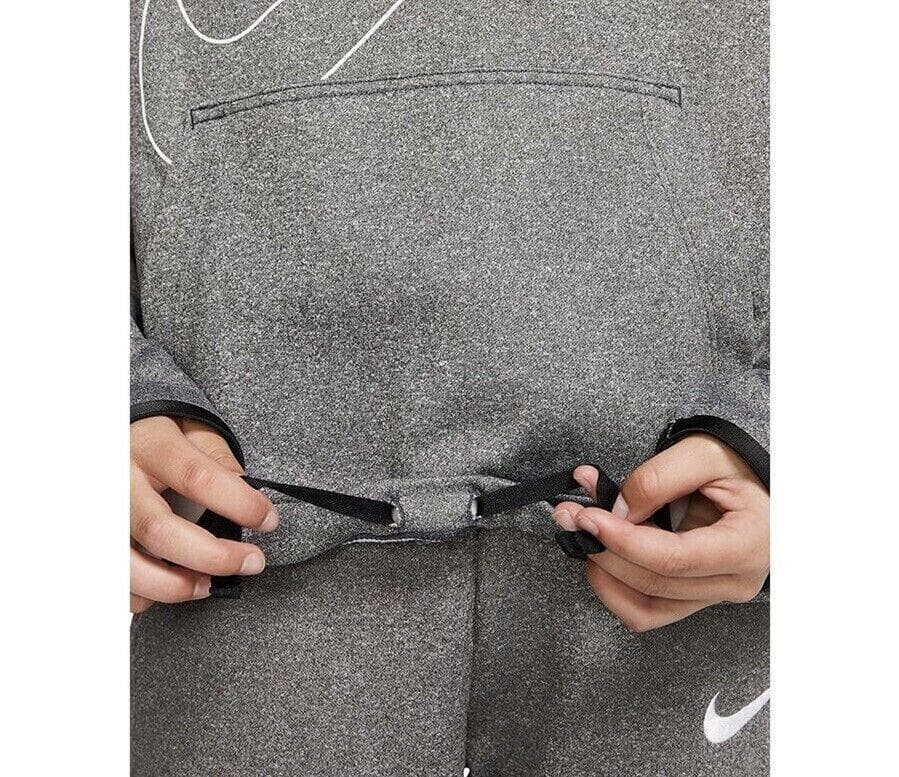 Nike Girl's Therma Fleece Graphic Pullover Hoodie Heathered Black Medium - Thumbnail 5