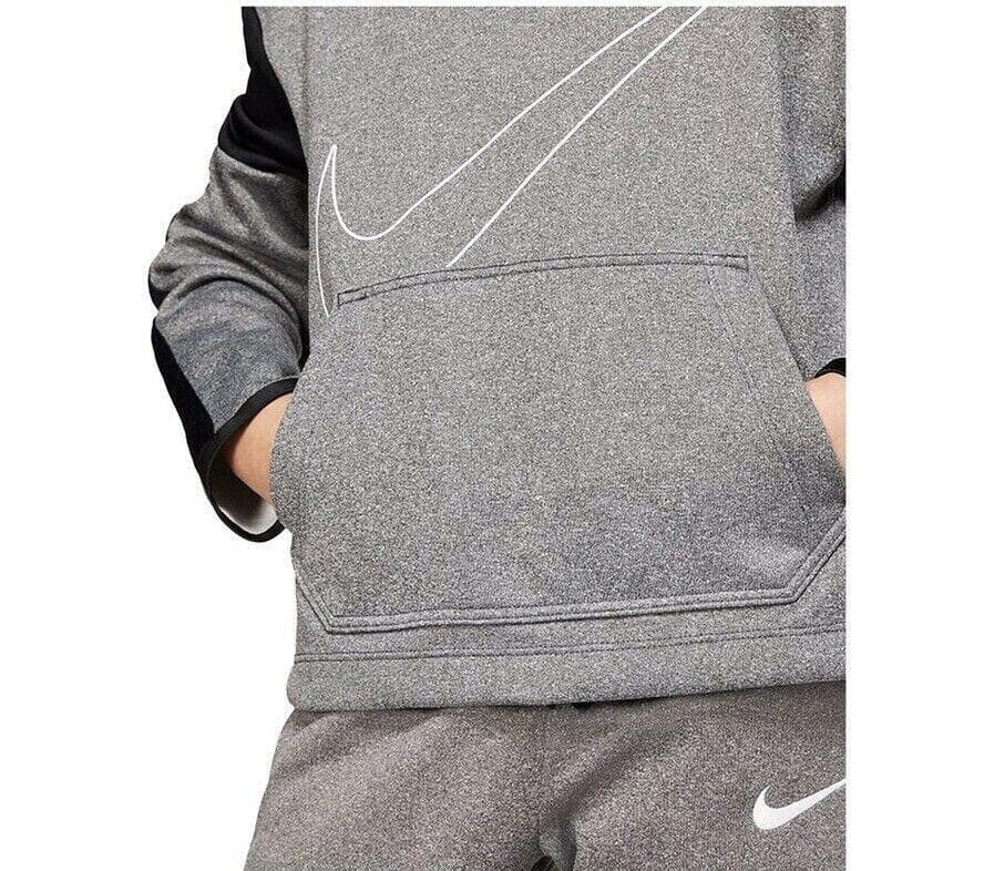 Nike Girl's Therma Fleece Graphic Pullover Hoodie Heathered Black Medium - Thumbnail 4