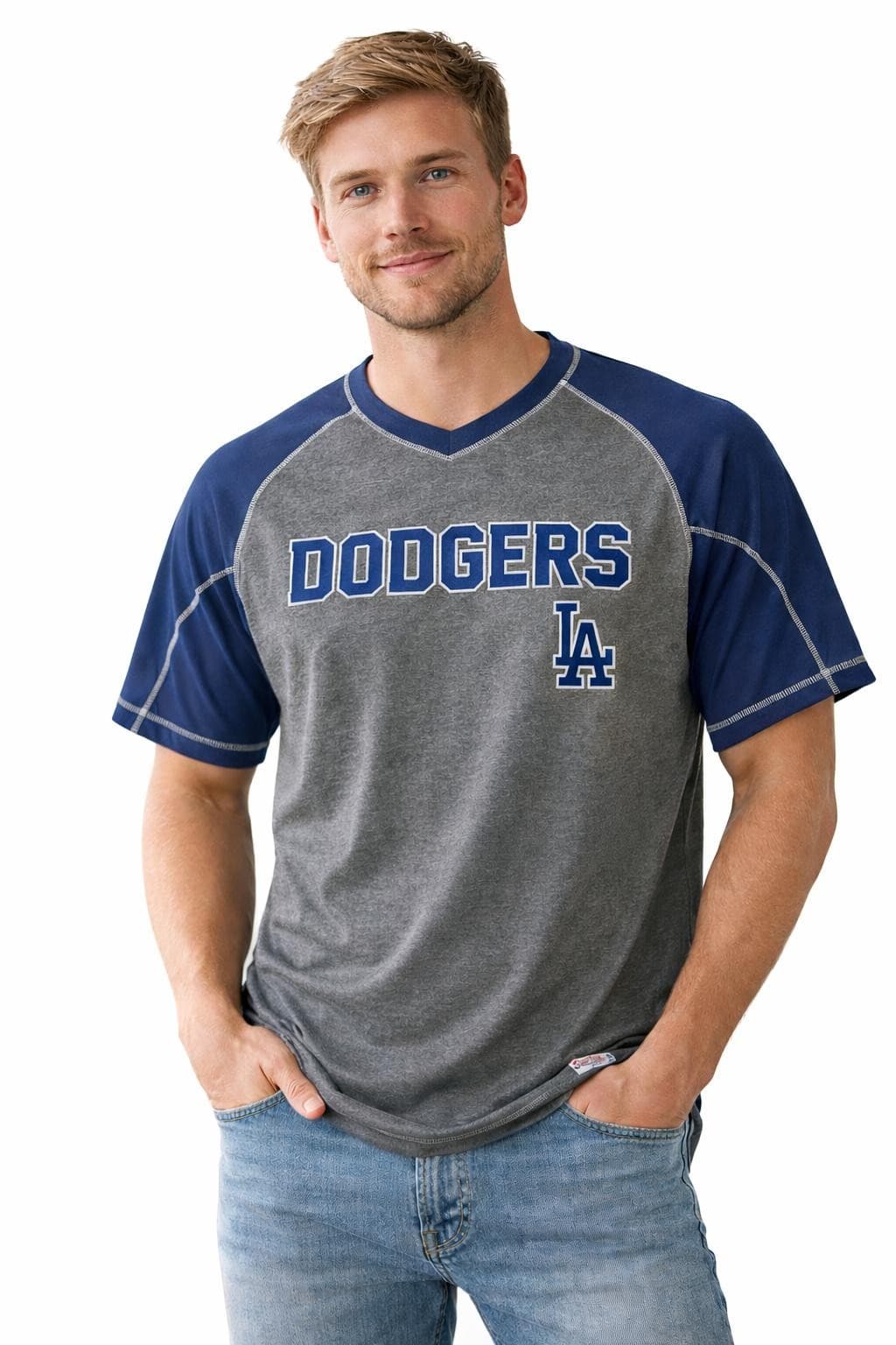 Stitches Men's Los Angeles Dodgers Performance Raglan T-shirt Blue Gray Medium - Thumbnail 10