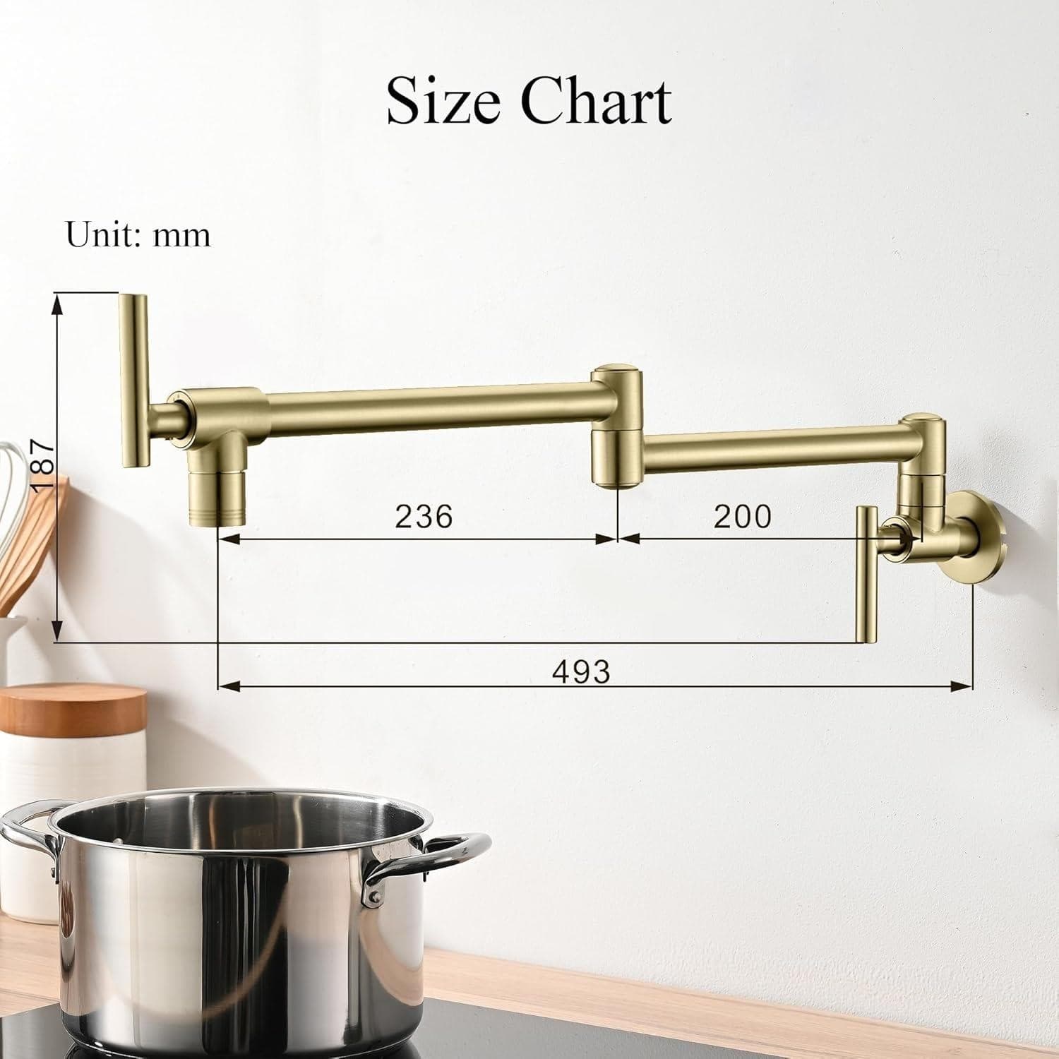 Diamondforge Pot Filler Faucet – Brass Wall Mount Double Joint - Thumbnail 2