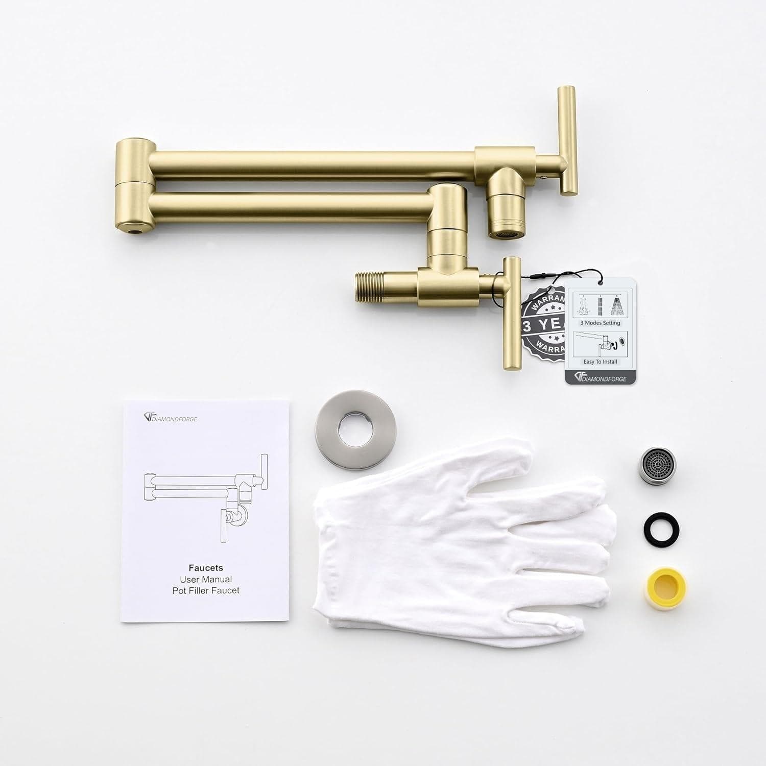 Diamondforge Pot Filler Faucet – Brass Wall Mount Double Joint - Thumbnail 3