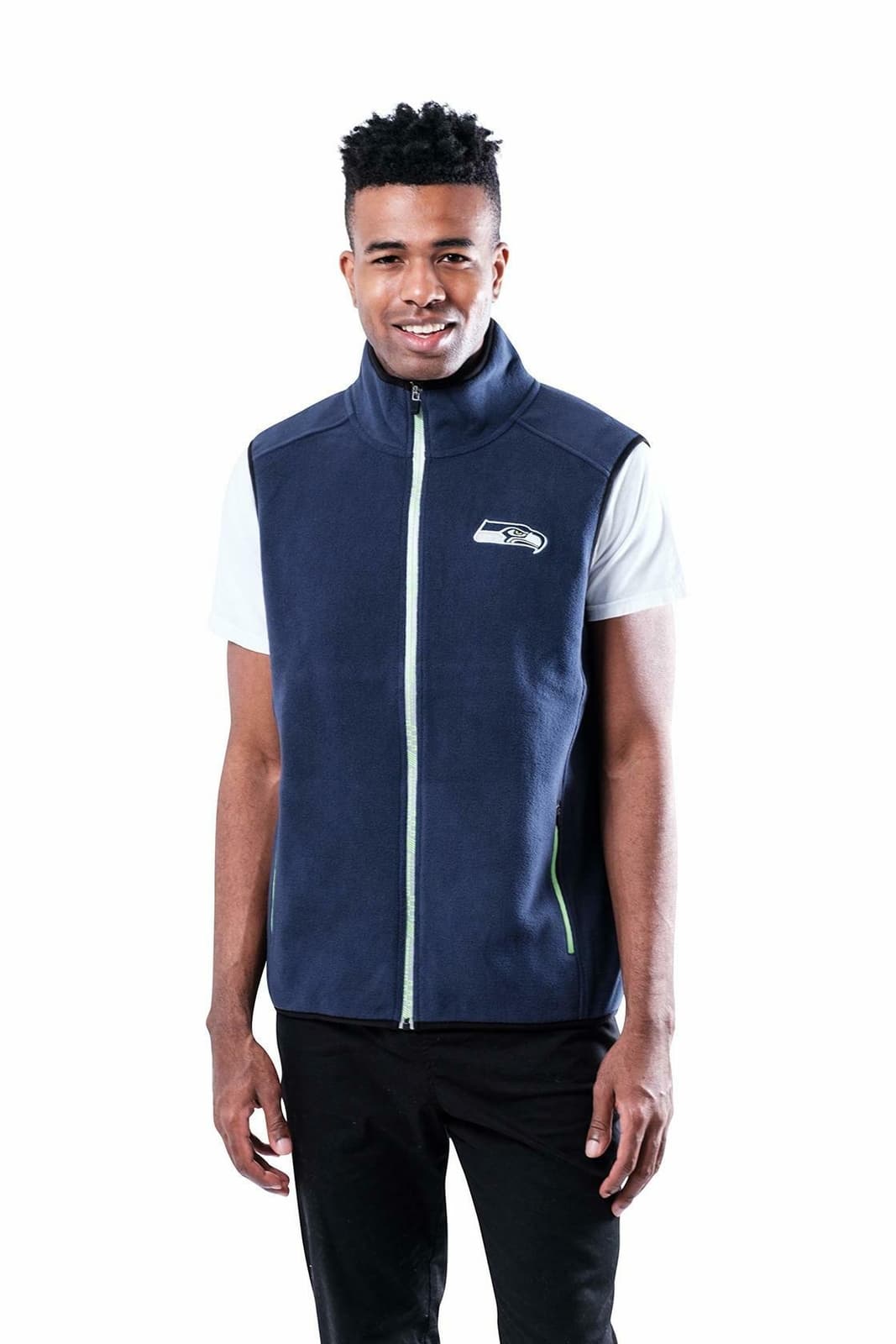 Ultra Game Men's Seattle Seahawks Polar Fleece Full Zip Vest College Blue Medium - Thumbnail 5