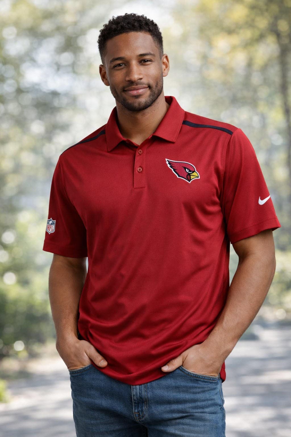 Nike Men's Arizona Cardinals Dri-Fit Coaches Elite Polo Red Small $86 Value - Thumbnail 5