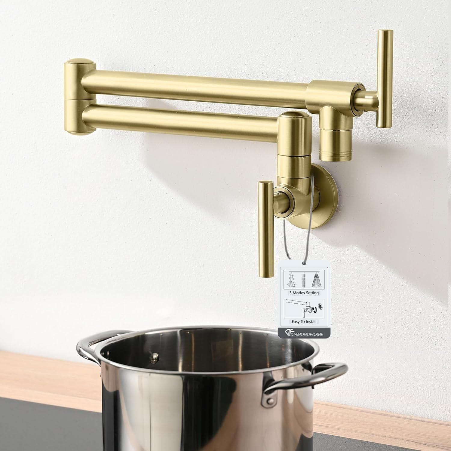 Diamondforge Pot Filler Faucet – Brass Wall Mount Double Joint - Thumbnail 9