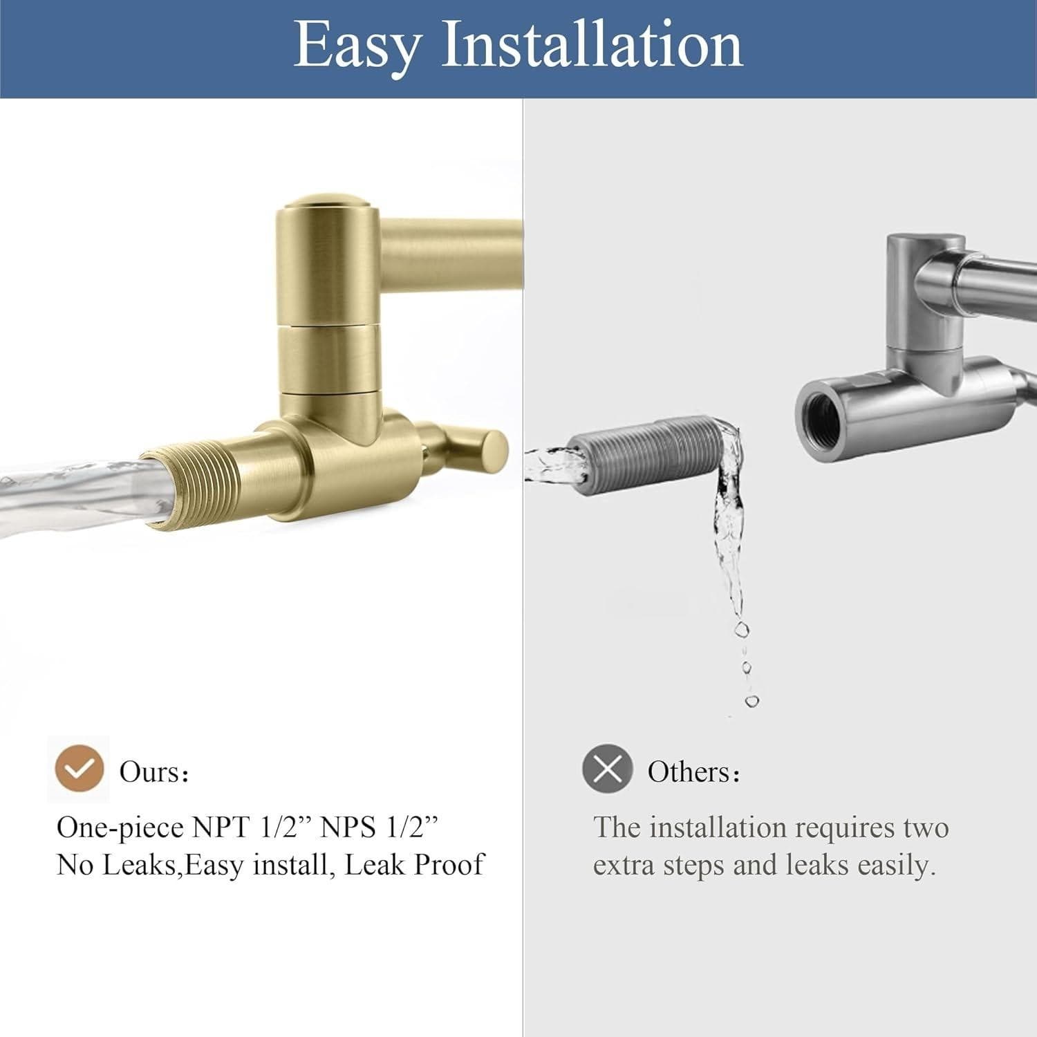 Diamondforge Pot Filler Faucet – Brass Wall Mount Double Joint - Thumbnail 5