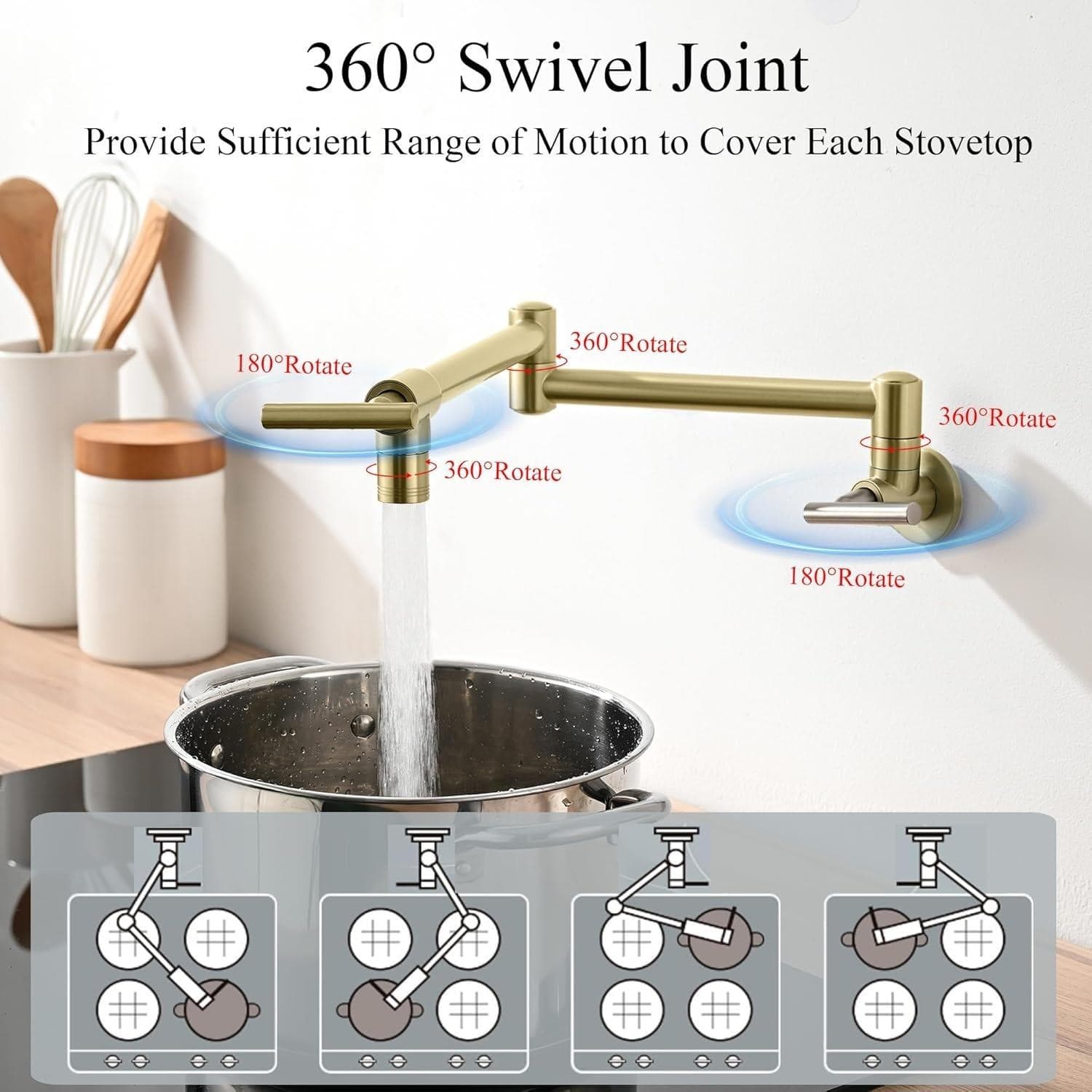 Diamondforge Pot Filler Faucet – Brass Wall Mount Double Joint - Thumbnail 7