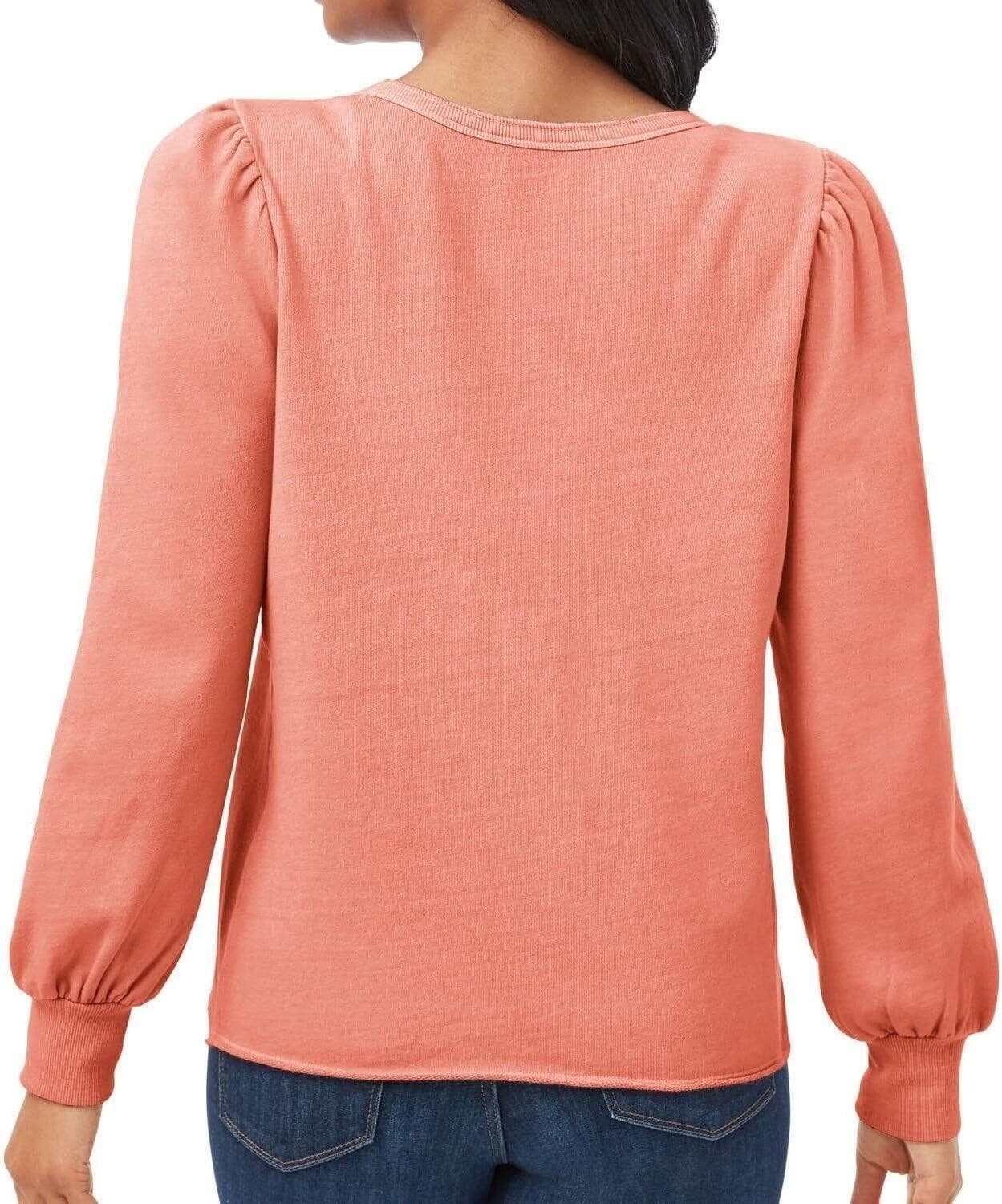 Member's Mark Women's French Terry Puff Sleeve Sweatshirt Small Coral - Thumbnail 3