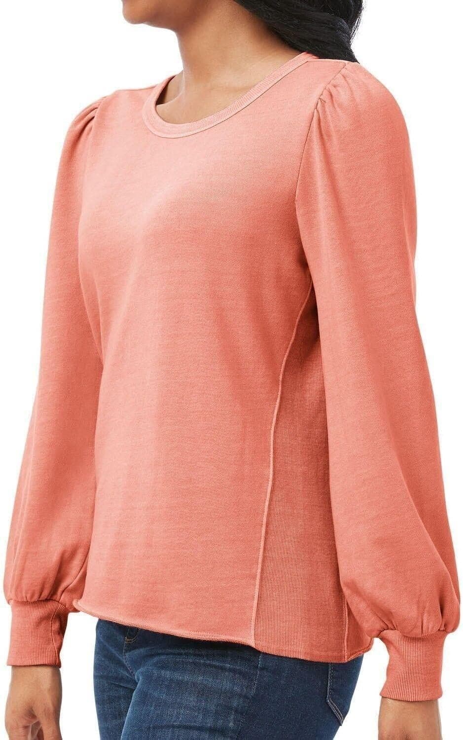 Member's Mark Women's French Terry Puff Sleeve Sweatshirt Small Coral - Thumbnail 2