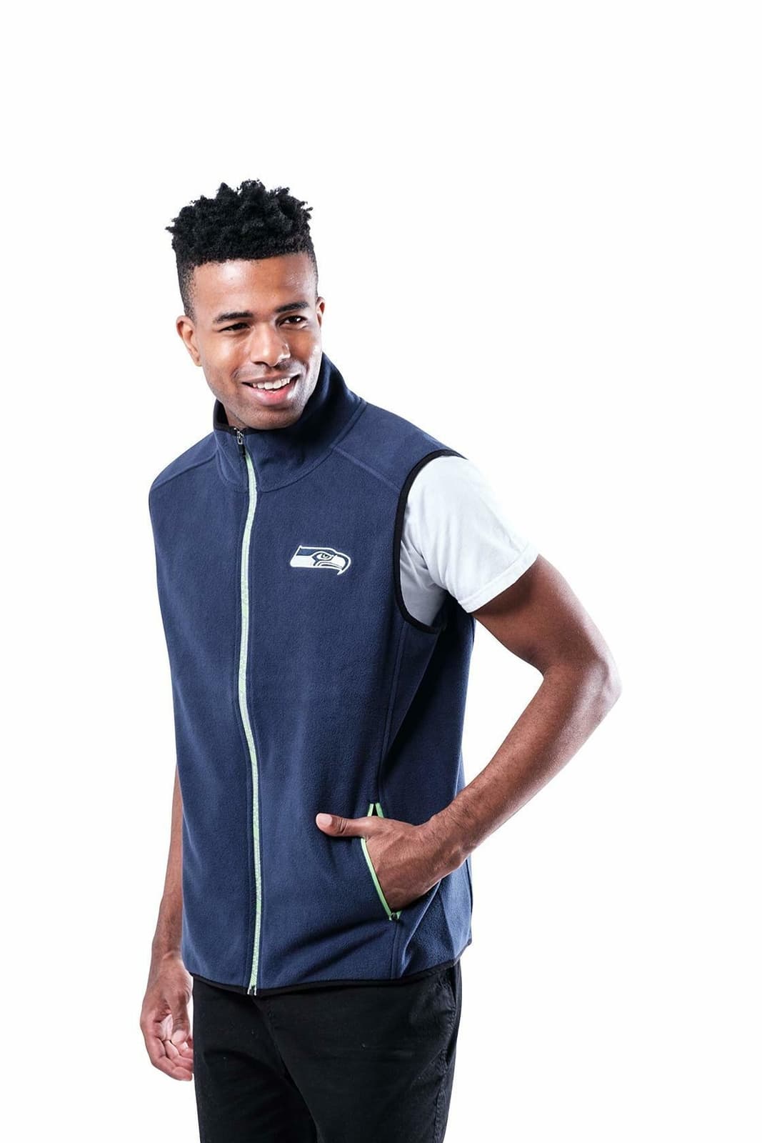 Ultra Game Men's Seattle Seahawks Polar Fleece Full Zip Vest College Blue Medium - Thumbnail 3