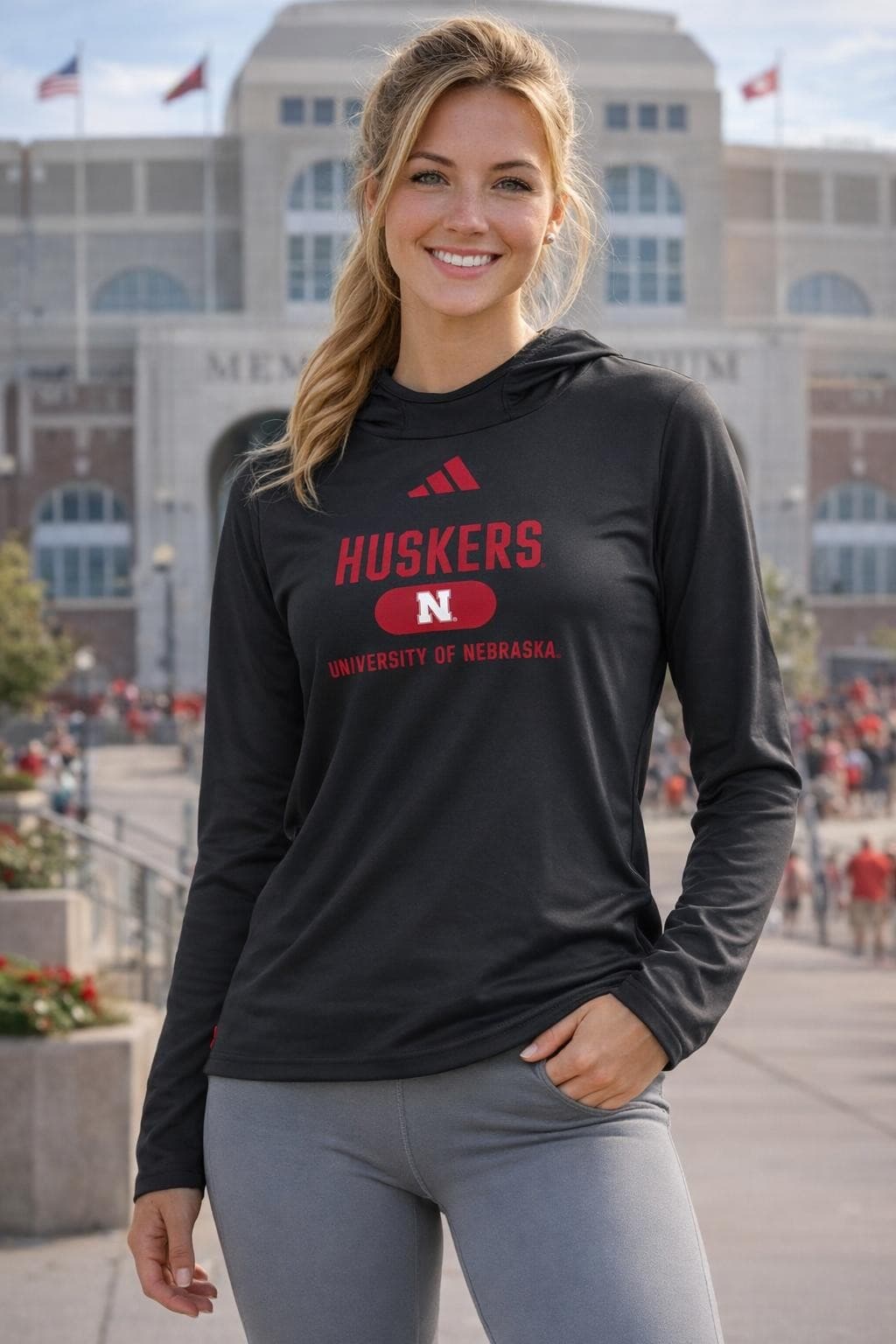 Adidas Women's Nebraska Cornhuskers Aeroready Training Hoodie Black Medium - Thumbnail 2