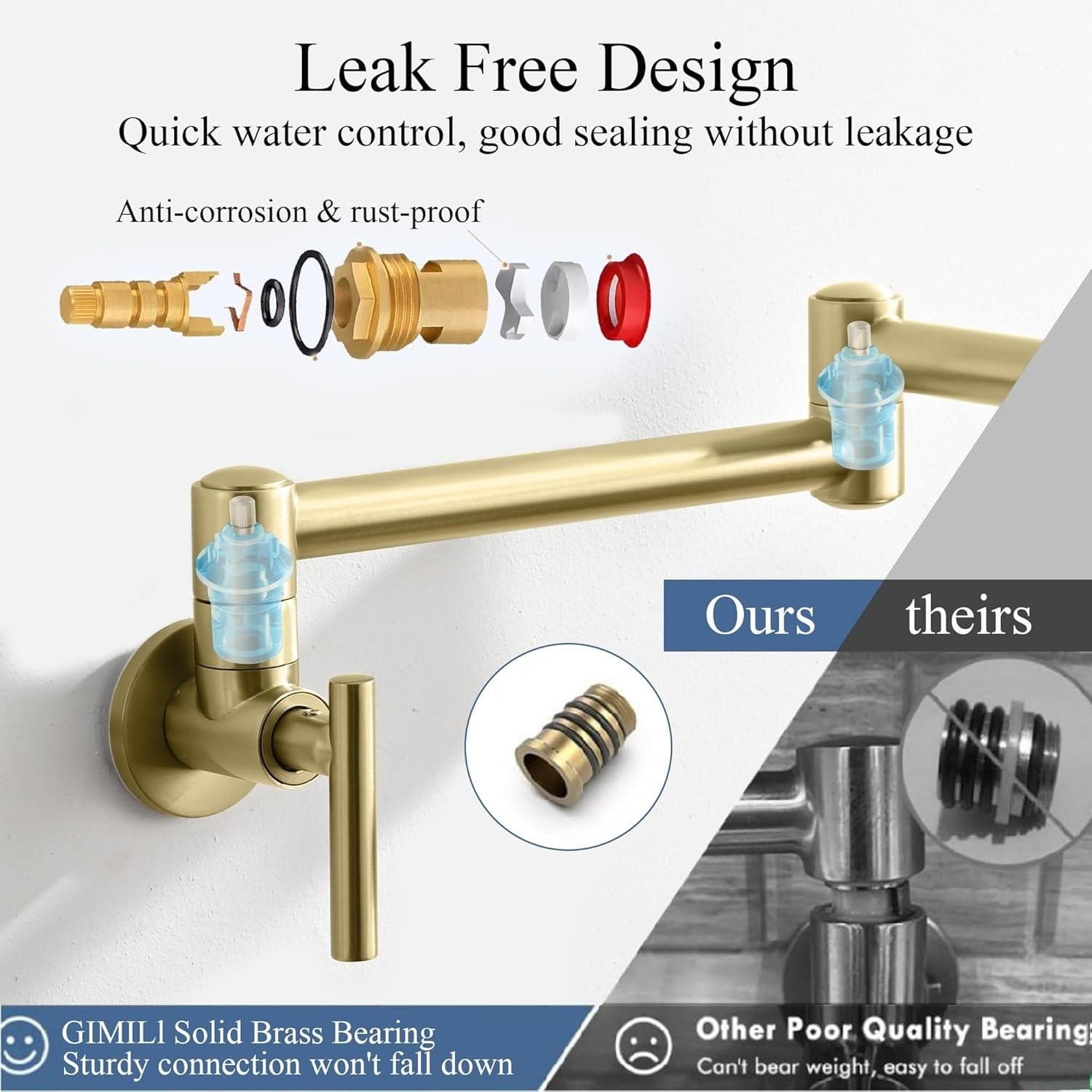 Diamondforge Pot Filler Faucet – Brass Wall Mount Double Joint - Thumbnail 8