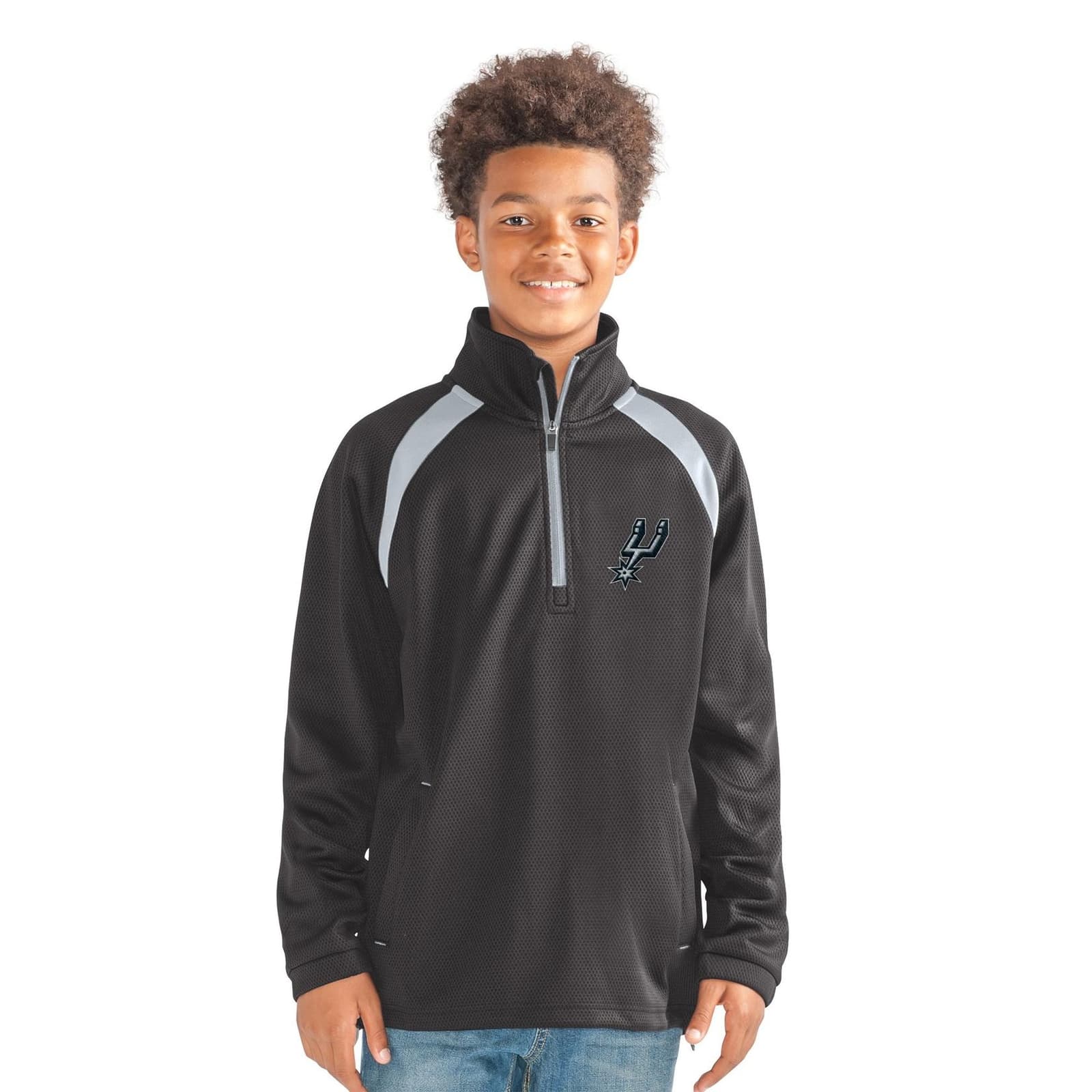 G III by Carl Banks Boy's San Antonio Spurs Half Zip Pullover Jacket Black Large - Thumbnail 3