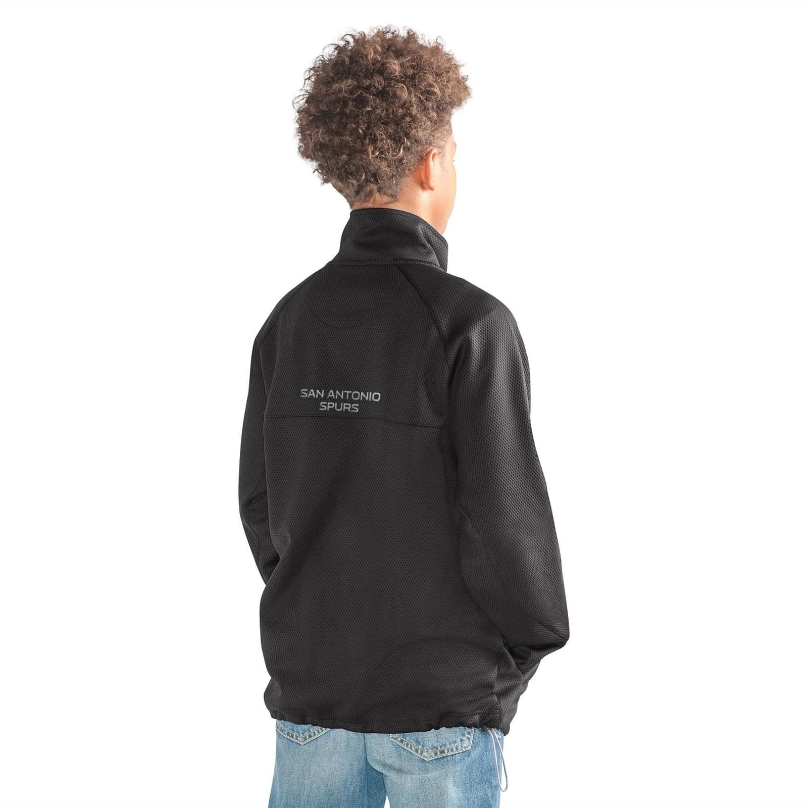 G III by Carl Banks Boy's San Antonio Spurs Half Zip Pullover Jacket Black Large - Thumbnail 2