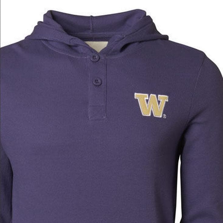 Colony Men's Washington Huskies Hooded Waffle Henley Shirt Purple XXL $52 Value - Thumbnail 2