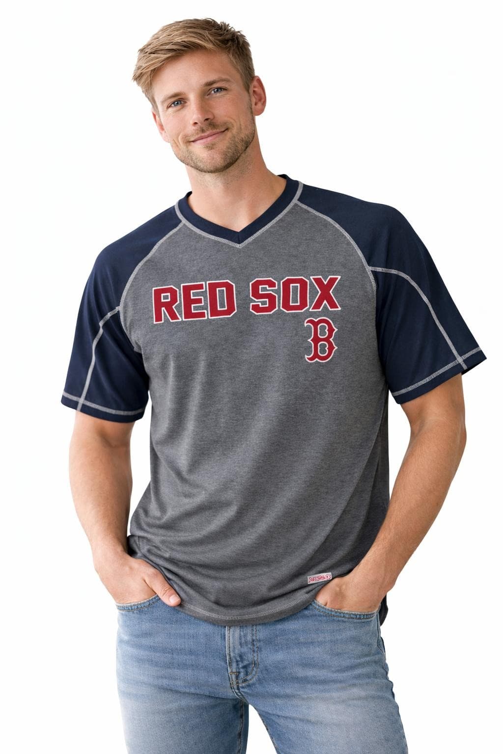 Stitches Men's Boston Red Sox Performance Raglan T-shirt Gray Red Medium - Thumbnail 9
