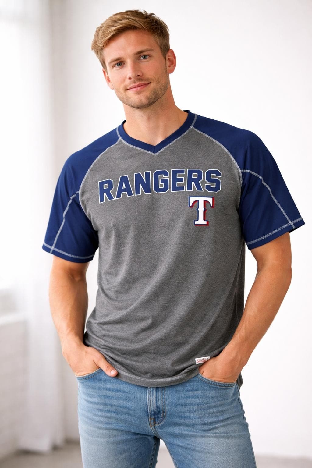 Stitches Men's Texas Rangers Performance Raglan T-shirt Blue Gray Medium - Thumbnail 2