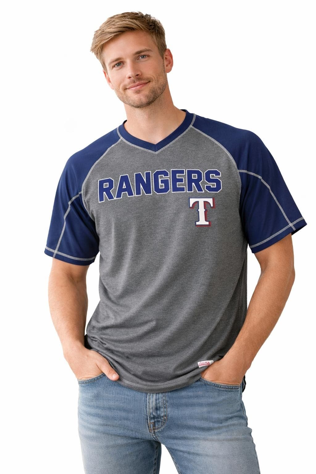Stitches Men's Texas Rangers Performance Raglan T-shirt Blue Gray Medium - Thumbnail 10