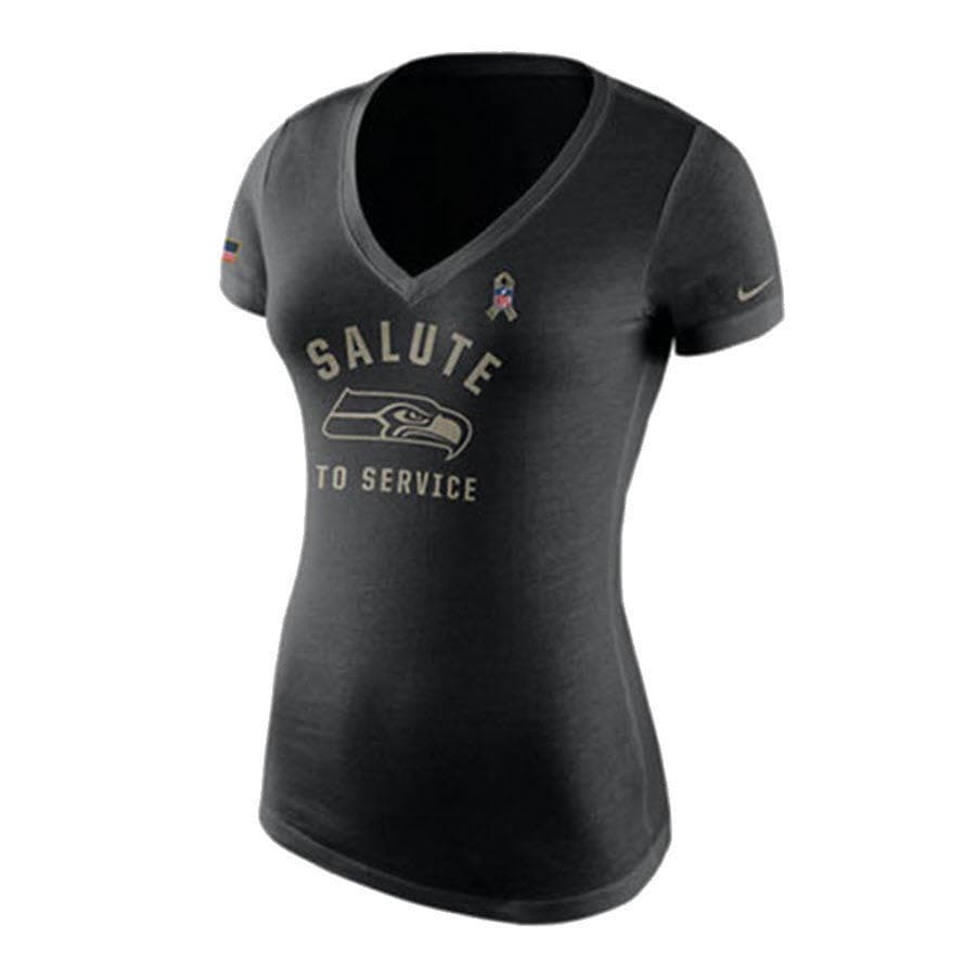 Nike Women's Seattle Seahawks Salute to Service Triblend V-Neck T-shirt Large