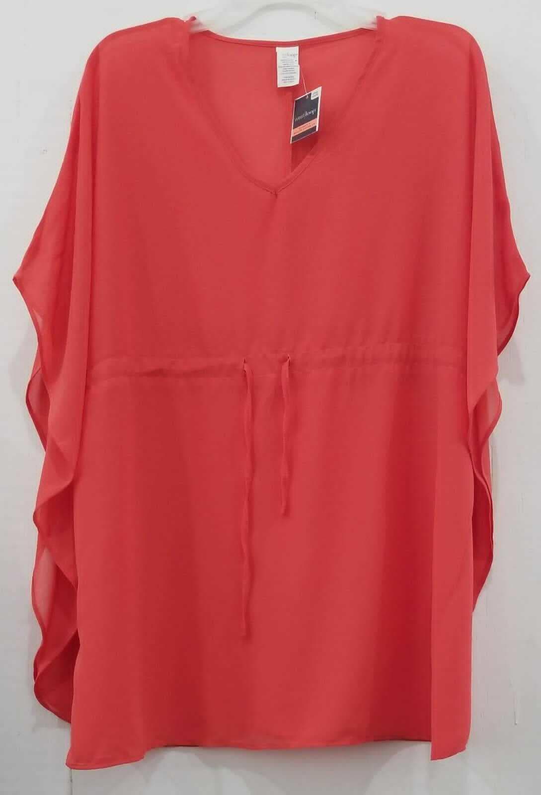 West Loop Women's Semi-Sheer Beach Cover-Up One Size Fits Most Coral - Thumbnail 2