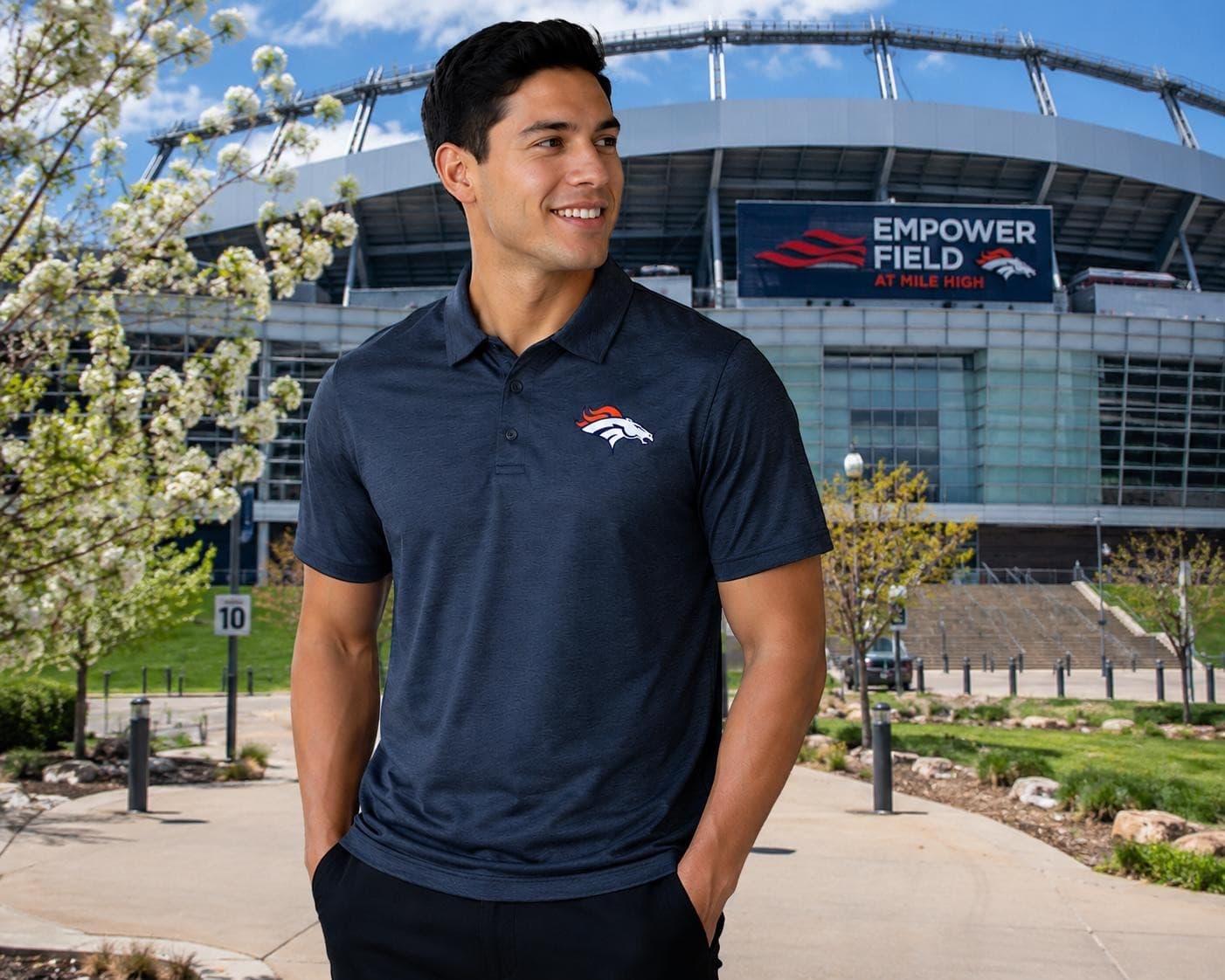 Majestic Men's Denver Broncos Performance Polyester Positive Production Polo 2XL - Thumbnail 3