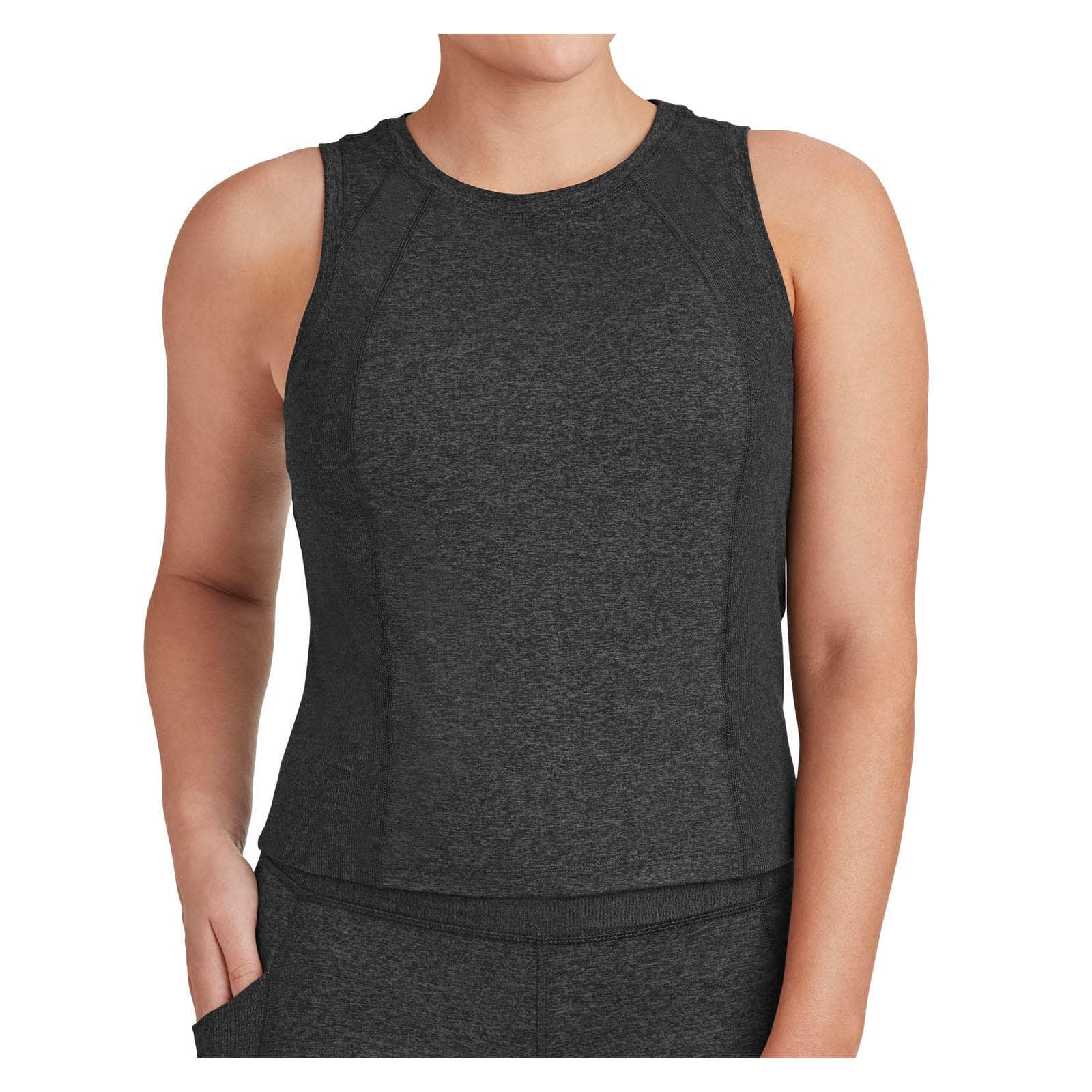 Members Mark Women's Soft Rib Cropped Tank Size XL XXL Charcoal Gray Heather - Thumbnail 2