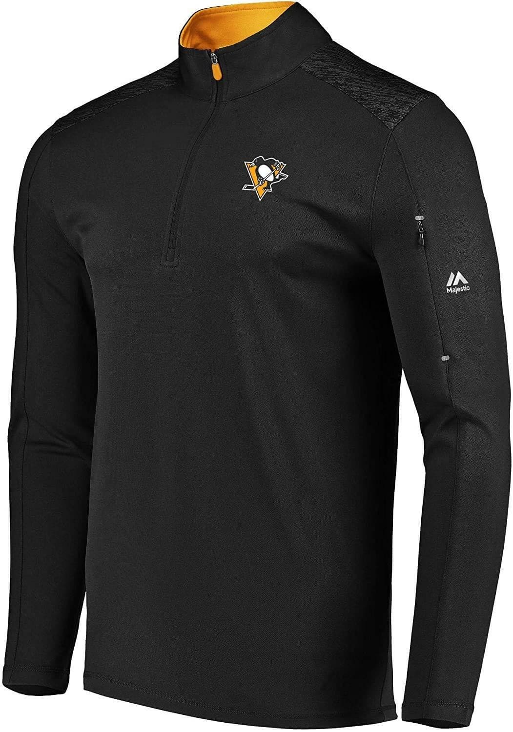 Majestic Men's Pittsburgh Penguins Quarter Zip Coolbase Jacket Ultra Black Small - Thumbnail 3