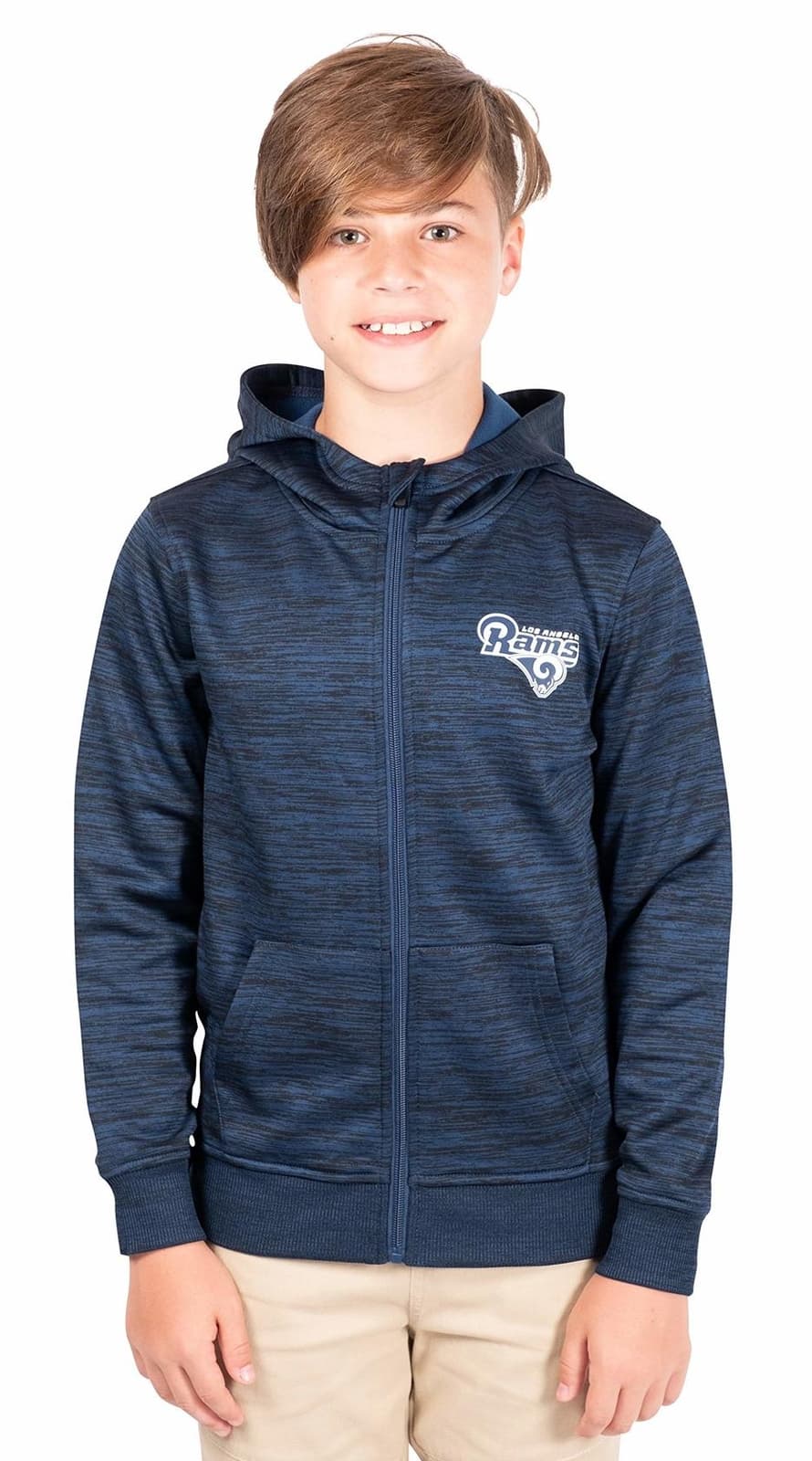 Ultra Game Boy's Los Angeles Rams Space Dye Full Zip Fleece Hoodie Blue Large - Thumbnail 6