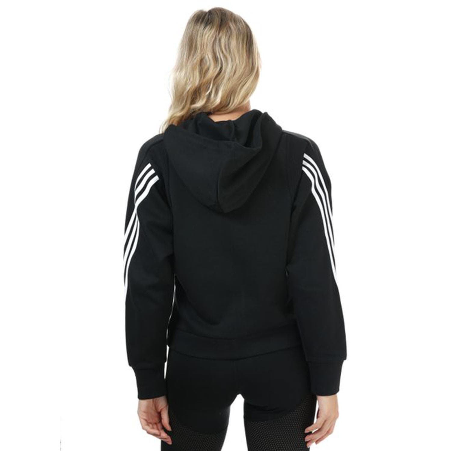 adidas Women's Wrapped 3 Stripes Full Zip Hoodie Black Small - Thumbnail 4