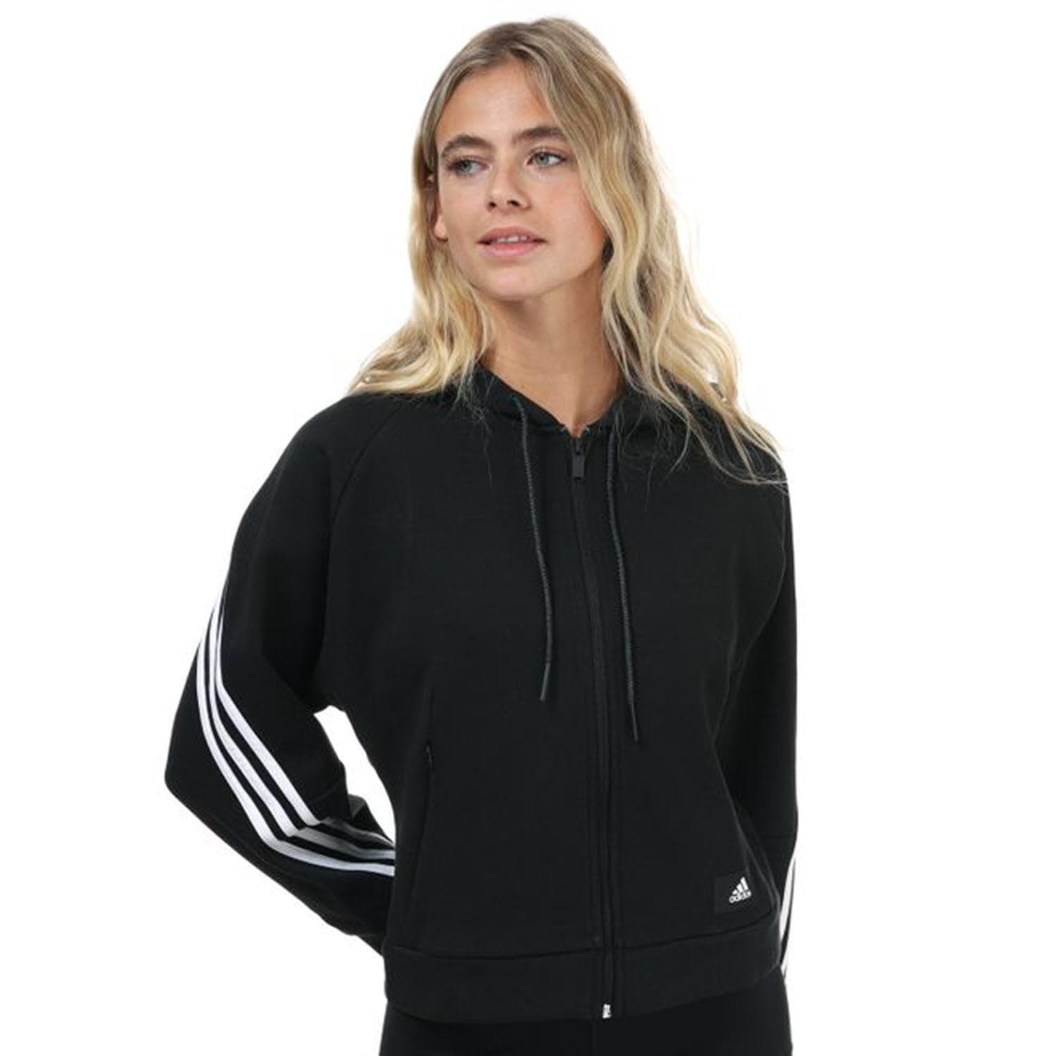 adidas Women's Wrapped 3 Stripes Full Zip Hoodie Black Small - Thumbnail 7