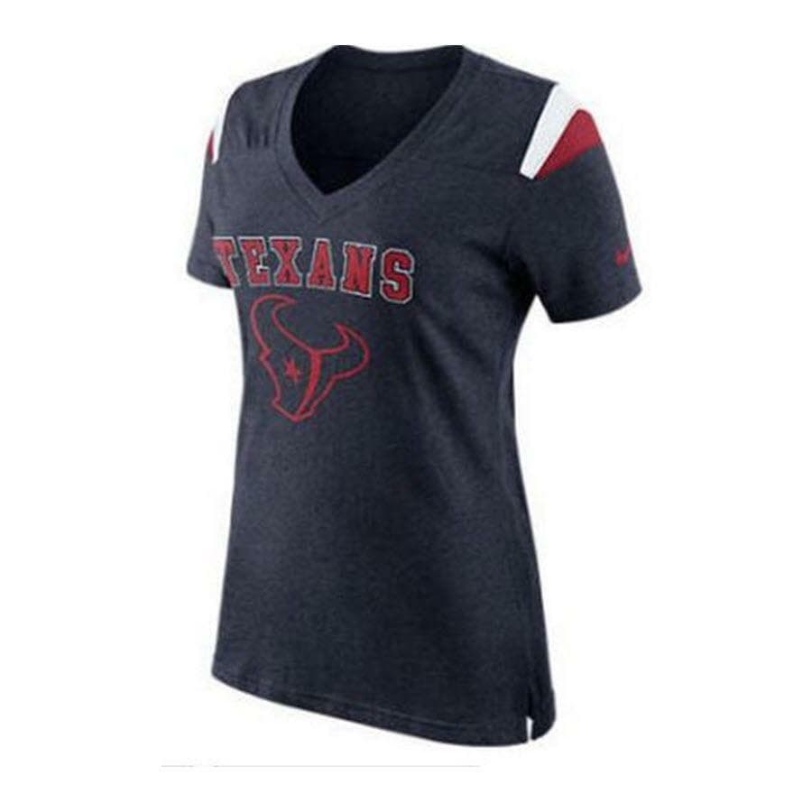 Nike Women's Houston Texans Fan Top V-Neck T-Shirt Heathered Navy Blue Medium