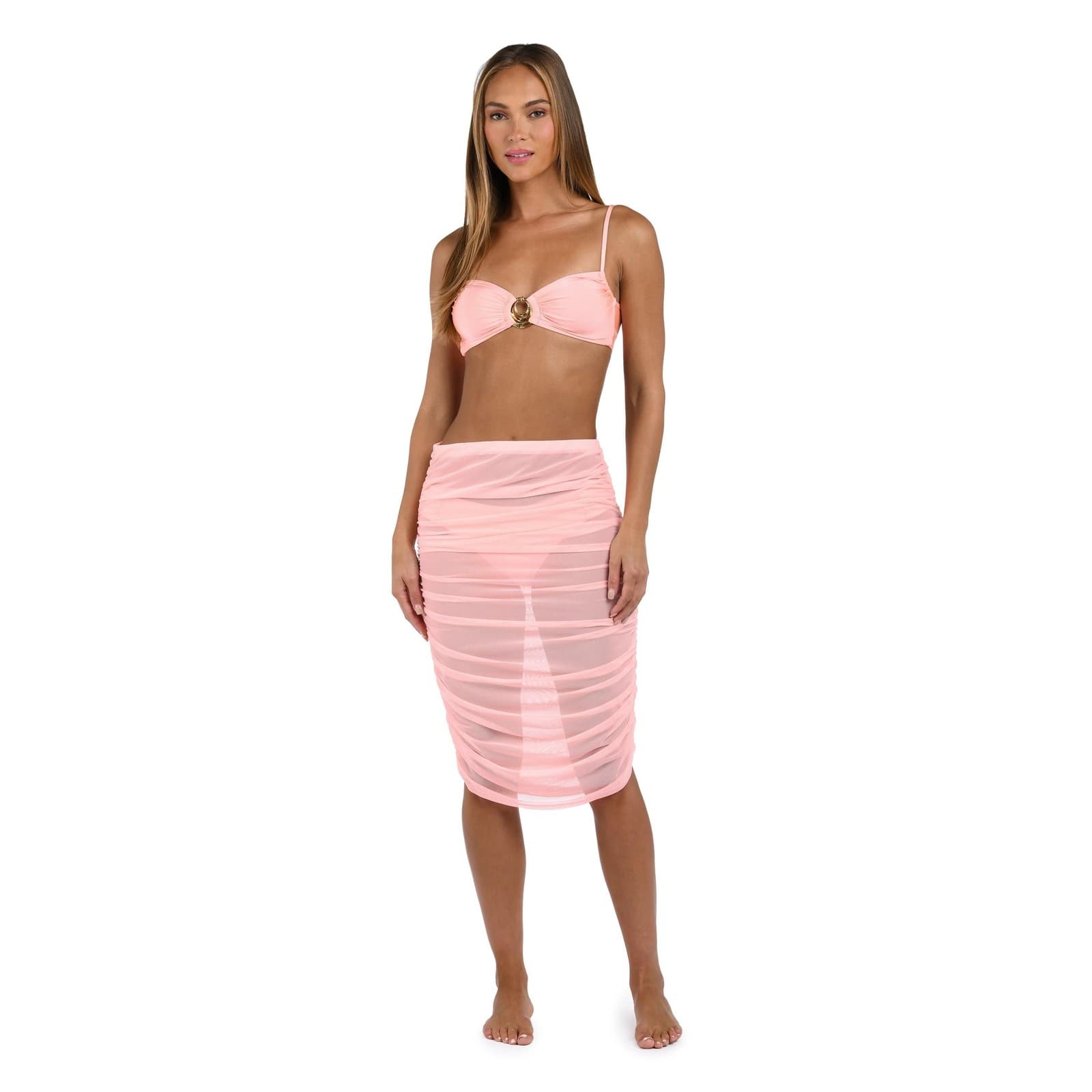 Sunshine 79 Maximal Mesh Sheer Ruched Skirt Cover Up Swim X-Large $90 Value
