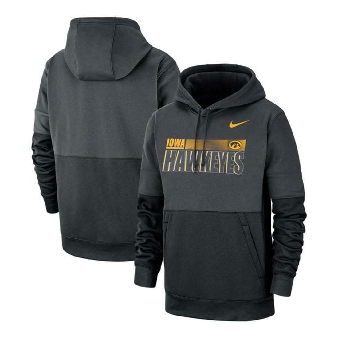 Nike Men's Iowa Hawkeyes Sideline Lockup Therma-Fit Pullover Hoodie Black Large